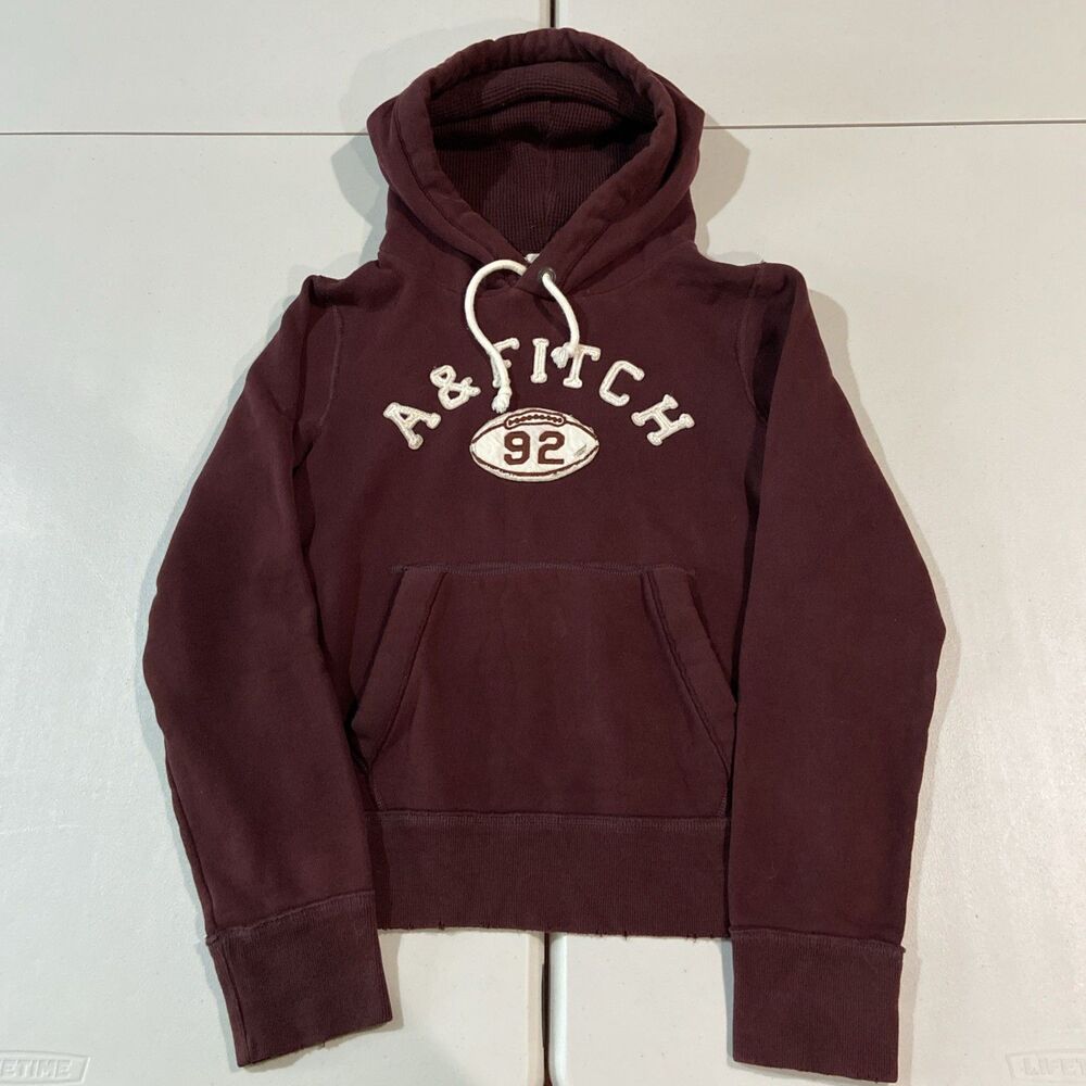 Vtg Abercrombie & Fitch Waffle Weave Hoodie Muscle Fit Hoodie Football Patch Med